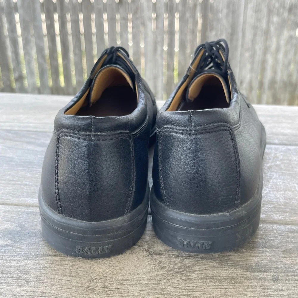 Bally Saveto Mens 10.5 EEE Wide Black Pebbled Leather‎ Derby Sneakers Swiss Made